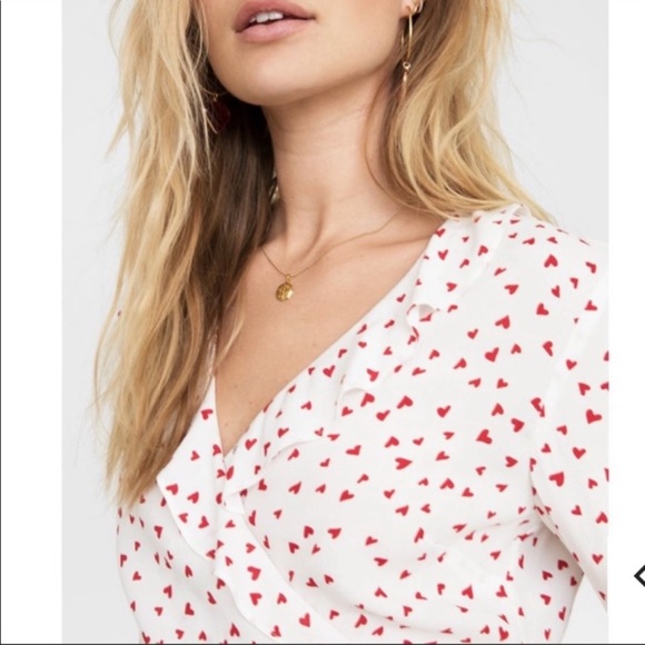 Rails Simone heart print ruffle wrap blouse red white tie waist peplum size S - Picture 3 of 8